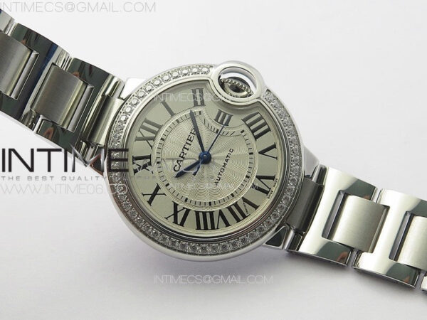 Ballon Bleu 33mm Diamonds Bezel SS K3F 1:1 Best Edition White Textured Dial on SS Bracelet A076 – Bild 2