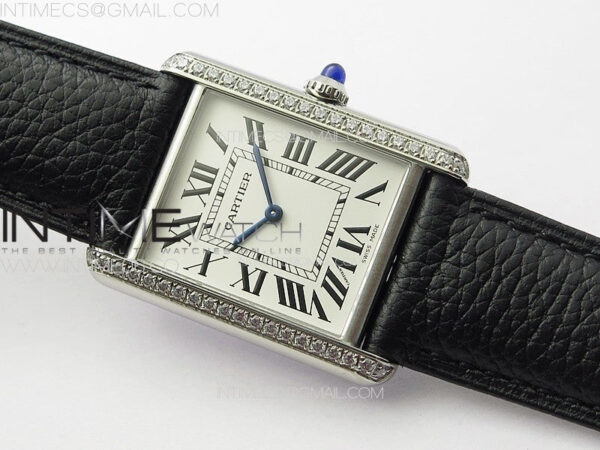 Tank Louis Ladies 25mm SS/Crystal 8848F 1:1 Best Edition White Dial on Black Leather Strap Ronda Quartz – Bild 2
