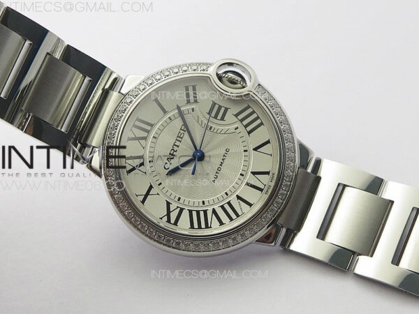 Ballon Bleu 36mm Diamons Bezel SS K3F 1:1 Best Edition White Textured Dial on SS Bracelet A076 – Bild 2