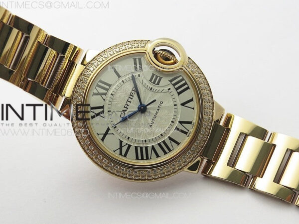 Ballon Bleu 33mm Double Diamonds Bezel RG K3F 1:1 Best Edition White Textured Dial on SS Bracelet A076 – Bild 2
