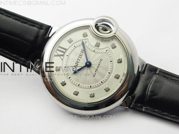 Ballon Bleu 33mm SS K3F 1:1 Best Edition White Textured Dia Markers Dial on Black Leather Strap A076 – Bild 2