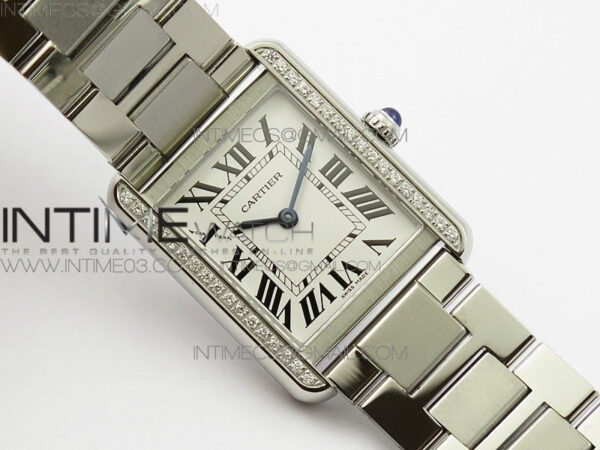 Tank Solo Ladies 25mm SS Diamond Bezel K11F 1:1 Best Edition White Dial on SS Bracelet Ronda Quartz – Bild 2
