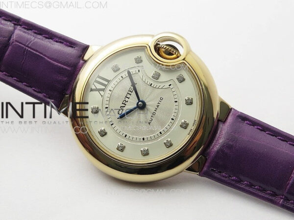Ballon Bleu 33mm RG K3F 1:1 Best Edition White Textured Dial on Purple Leather Strap A076 – Bild 2