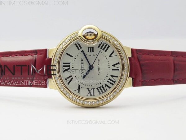 Ballon Bleu 33mm Diamonds Bezel RG K3F 1:1 Best Edition White Dial on Red Leather Strap A076 – Bild 3