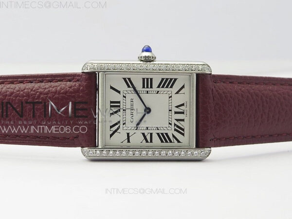 Tank Louis Ladies 25mm SS/Crystal 8848F 1:1 Best Edition White Dial on Dark Red Leather Strap Ronda Quartz – Bild 3