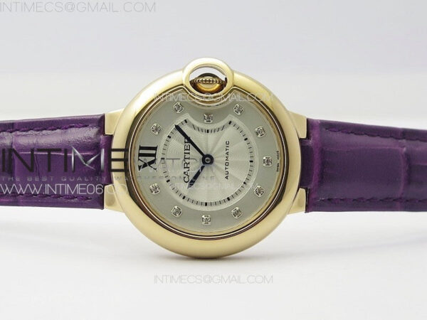 Ballon Bleu 33mm RG K3F 1:1 Best Edition White Textured Dial on Purple Leather Strap A076 – Bild 3