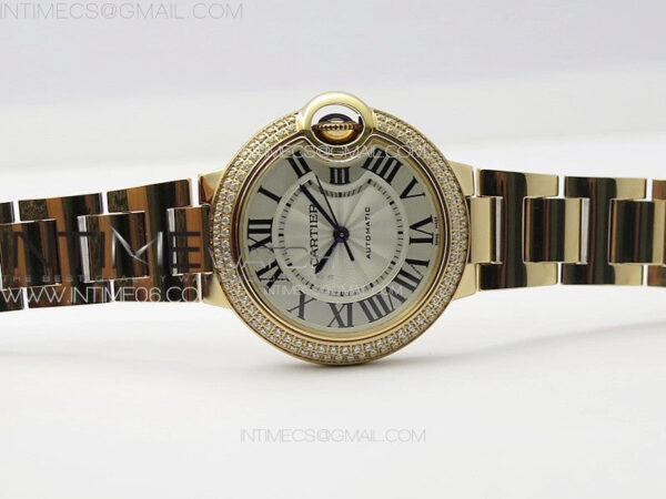 Ballon Bleu 33mm Double Diamonds Bezel RG K3F 1:1 Best Edition White Textured Dial on SS Bracelet A076 – Bild 3