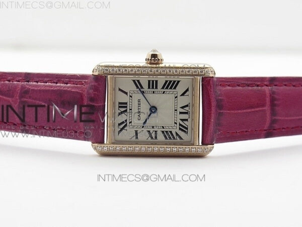 Tank Louis WJTA0014 22.5mm RG TKF 1:1 Best Edition White Dial Diamond Bezel on Pink Leather Strap Ronda Quartz – Bild 3