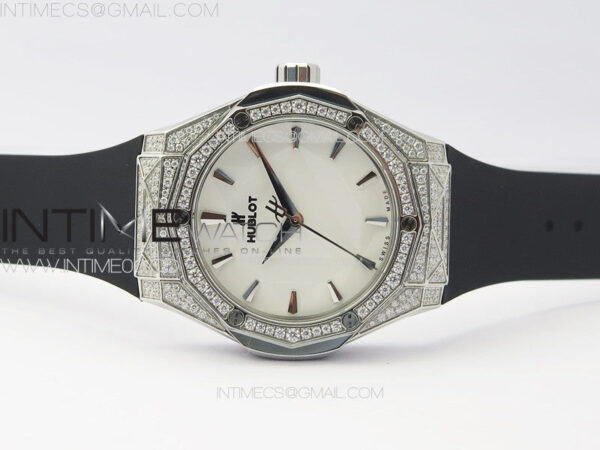 Classic Fusion Orlinski SS Full Real Diamonds B50F 1:1 Best Edition White Faceted Dial on Black Rubber Strap A2892 – Bild 3