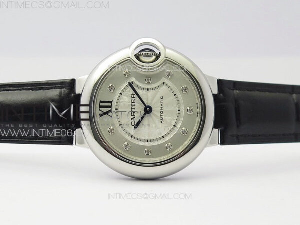 Ballon Bleu 33mm SS K3F 1:1 Best Edition White Textured Dia Markers Dial on Black Leather Strap A076 – Bild 3