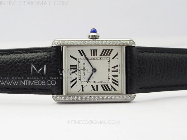 Tank Louis Ladies 25mm SS/Crystal 8848F 1:1 Best Edition White Dial on Black Leather Strap Ronda Quartz – Bild 3