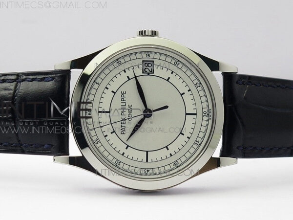 Calatrava 5296G SS ZF 1:1 Best Edition White Dial Blue Hands on Black Leather Strap 324CS – Bild 3