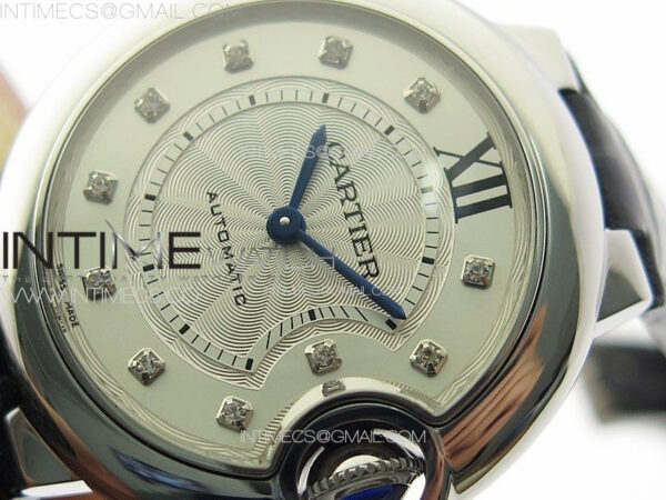 Ballon Bleu 33mm SS K3F 1:1 Best Edition White Textured Dia Markers Dial on Black Leather Strap A076 – Bild 4
