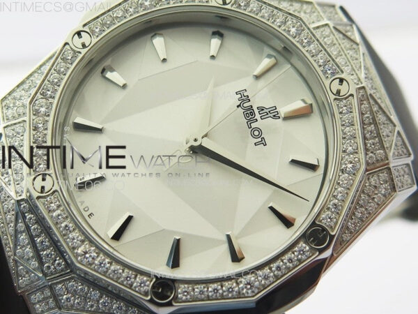 Classic Fusion Orlinski SS Full Real Diamonds B50F 1:1 Best Edition White Faceted Dial on Black Rubber Strap A2892 – Bild 4