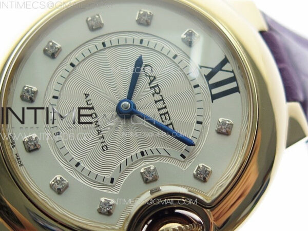 Ballon Bleu 33mm RG K3F 1:1 Best Edition White Textured Dial on Purple Leather Strap A076 – Bild 4