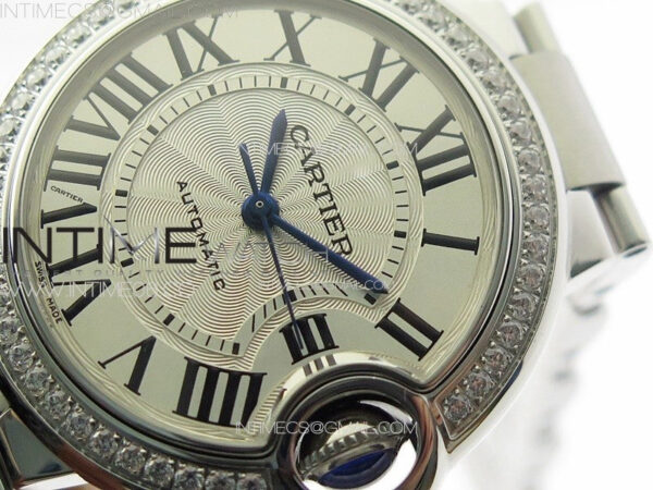 Ballon Bleu 33mm Diamonds Bezel SS K3F 1:1 Best Edition White Textured Dial on SS Bracelet A076 – Bild 4