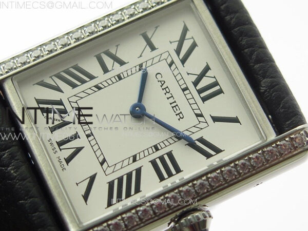 Tank Louis Ladies 25mm SS/Crystal 8848F 1:1 Best Edition White Dial on Black Leather Strap Ronda Quartz – Bild 4