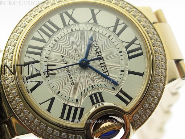 Ballon Bleu 33mm Double Diamonds Bezel RG K3F 1:1 Best Edition White Textured Dial on SS Bracelet A076 – Bild 4