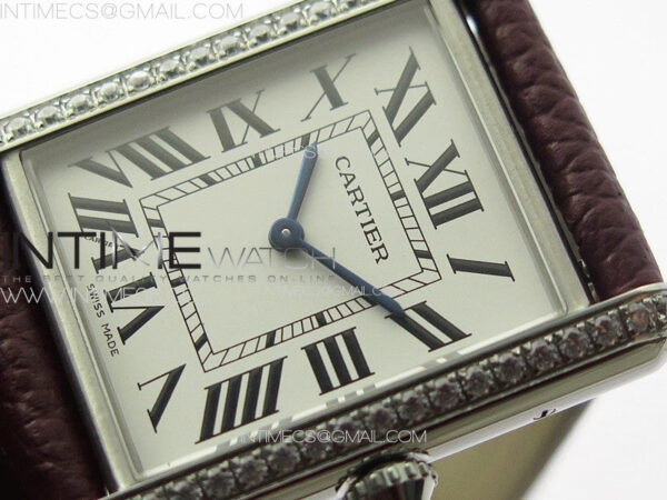 Tank Louis Ladies 25mm SS/Crystal 8848F 1:1 Best Edition White Dial on Dark Red Leather Strap Ronda Quartz – Bild 4