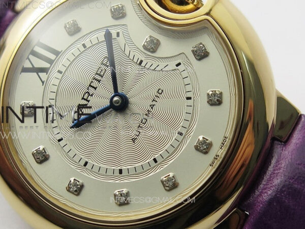 Ballon Bleu 33mm RG K3F 1:1 Best Edition White Textured Dial on Purple Leather Strap A076 – Bild 5