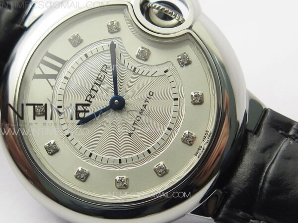 Ballon Bleu 33mm SS K3F 1:1 Best Edition White Textured Dia Markers Dial on Black Leather Strap A076 – Bild 5