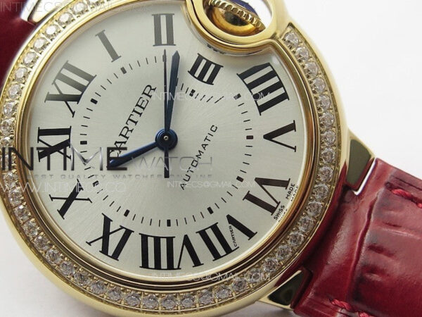 Ballon Bleu 33mm Diamonds Bezel RG K3F 1:1 Best Edition White Dial on Red Leather Strap A076 – Bild 5