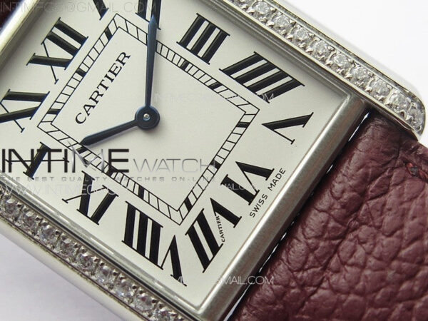 Tank Louis Ladies 25mm SS/Crystal 8848F 1:1 Best Edition White Dial on Dark Red Leather Strap Ronda Quartz – Bild 5