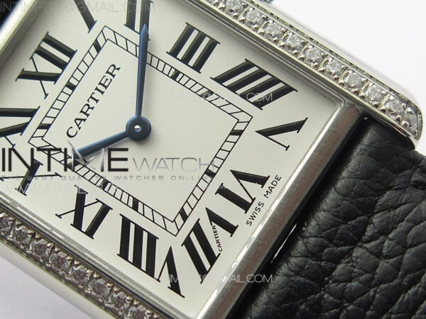 Tank Louis Ladies 25mm SS/Crystal 8848F 1:1 Best Edition White Dial on Black Leather Strap Ronda Quartz – Bild 5