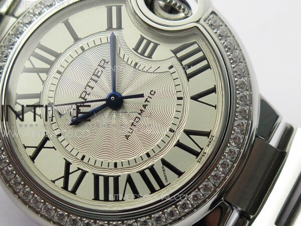 Ballon Bleu 33mm Diamonds Bezel SS K3F 1:1 Best Edition White Textured Dial on SS Bracelet A076 – Bild 5