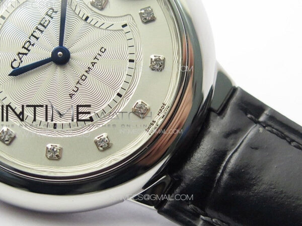 Ballon Bleu 33mm SS K3F 1:1 Best Edition White Textured Dia Markers Dial on Black Leather Strap A076 – Bild 6
