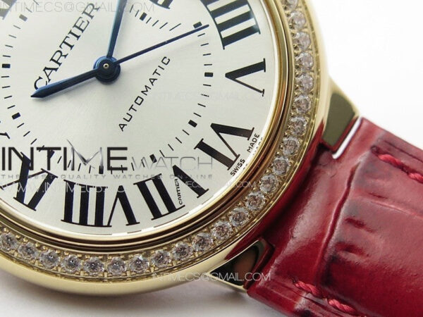 Ballon Bleu 33mm Diamonds Bezel RG K3F 1:1 Best Edition White Dial on Red Leather Strap A076 – Bild 6