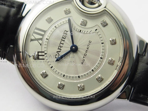 Ballon Bleu 33mm SS K3F 1:1 Best Edition White Textured Dia Markers Dial on Black Leather Strap A076 – Bild 7