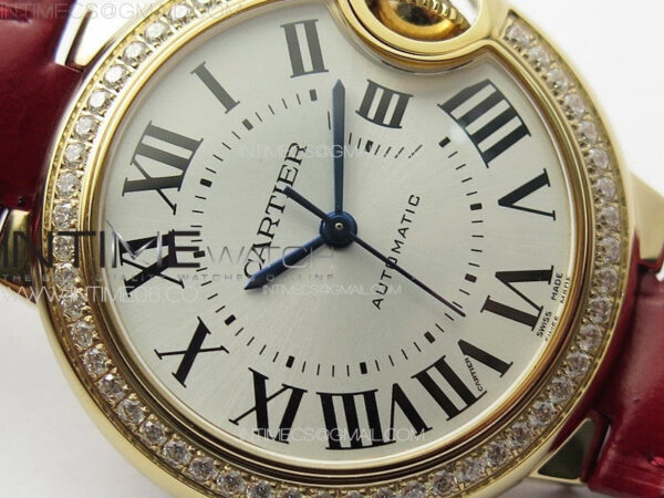 Ballon Bleu 33mm Diamonds Bezel RG K3F 1:1 Best Edition White Dial on Red Leather Strap A076 – Bild 7