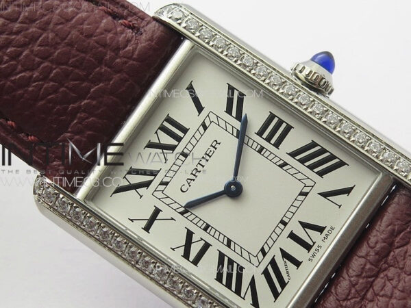 Tank Louis Ladies 25mm SS/Crystal 8848F 1:1 Best Edition White Dial on Dark Red Leather Strap Ronda Quartz – Bild 7