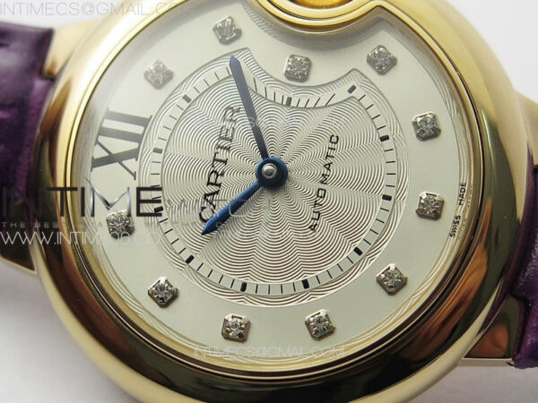 Ballon Bleu 33mm RG K3F 1:1 Best Edition White Textured Dial on Purple Leather Strap A076 – Bild 7