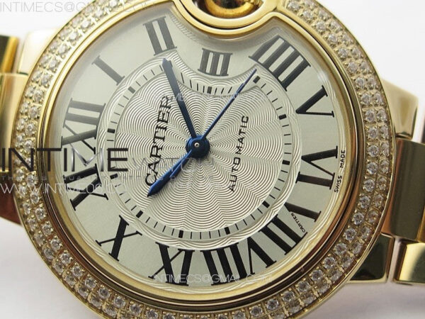 Ballon Bleu 33mm Double Diamonds Bezel RG K3F 1:1 Best Edition White Textured Dial on SS Bracelet A076 – Bild 7