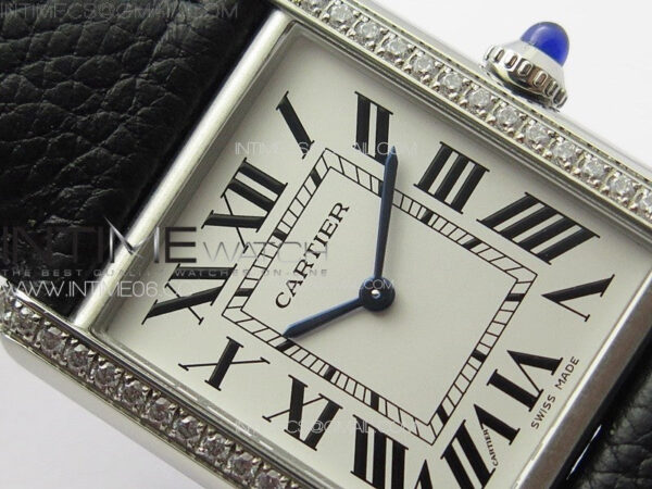 Tank Louis Ladies 25mm SS/Crystal 8848F 1:1 Best Edition White Dial on Black Leather Strap Ronda Quartz – Bild 8