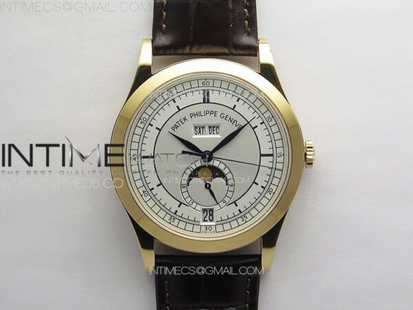 Annual Calendar Moonphase 5396 RG PPF 1:1 Best Edition White/Blue Dial on Brown Leather Strap A324