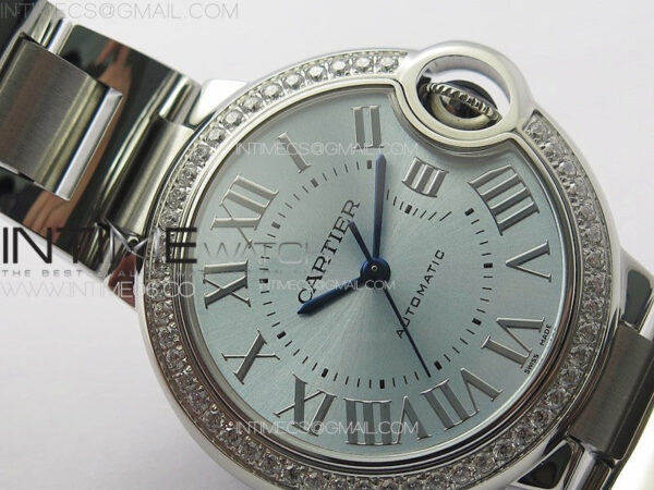 Ballon Bleu 33mm Diamonds Bezel SS K3F 1:1 Best Edition Ice Blue Dial on SS Bracelet A076 – Bild 15