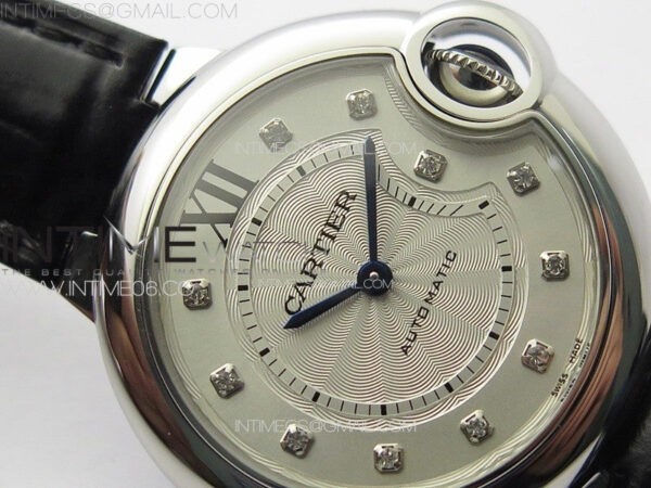 Ballon Bleu 33mm SS K3F 1:1 Best Edition White Textured Dia Markers Dial on Black Leather Strap A076 – Bild 8
