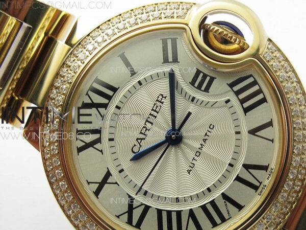Ballon Bleu 33mm Double Diamonds Bezel RG K3F 1:1 Best Edition White Textured Dial on SS Bracelet A076 – Bild 8