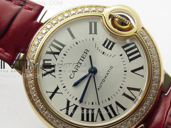 Ballon Bleu 33mm Diamonds Bezel RG K3F 1:1 Best Edition White Dial on Red Leather Strap A076 – Bild 8