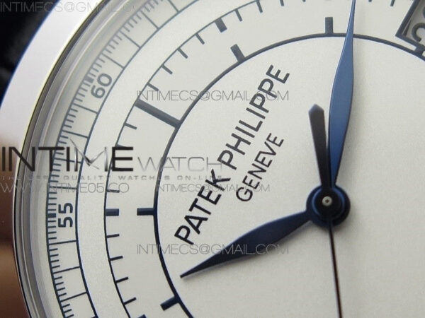 Calatrava 5296G SS ZF 1:1 Best Edition White Dial Blue Hands on Black Leather Strap 324CS – Bild 8