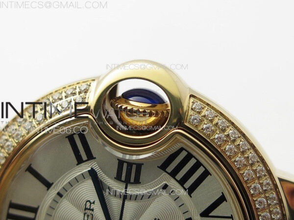 Ballon Bleu 33mm Double Diamonds Bezel RG K3F 1:1 Best Edition White Textured Dial on SS Bracelet A076 – Bild 9
