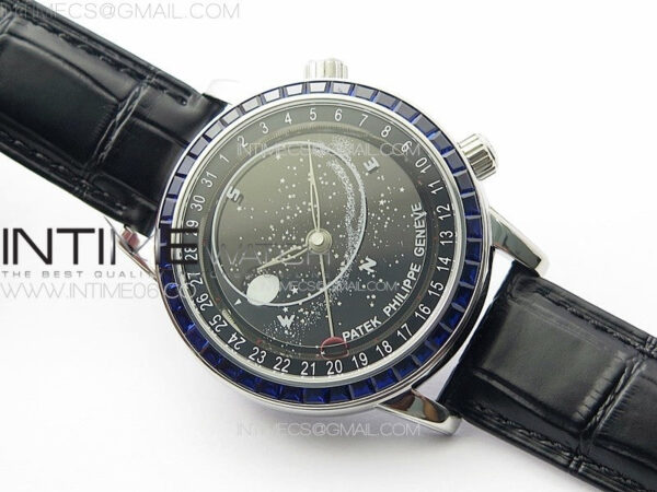 6104P Moon SS 3EF Best Edition Black Dial Blue T Diamond Bezel on Black Leather Strap A240 – Bild 2