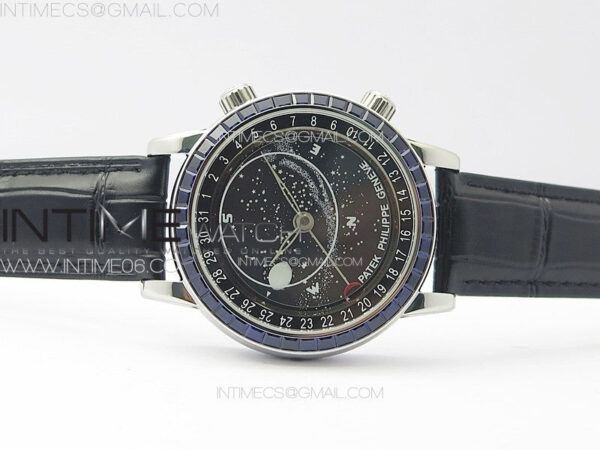6104P Moon SS 3EF Best Edition Black Dial Blue T Diamond Bezel on Black Leather Strap A240 – Bild 3