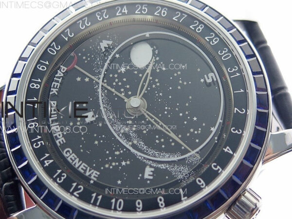 6104P Moon SS 3EF Best Edition Black Dial Blue T Diamond Bezel on Black Leather Strap A240 – Bild 4