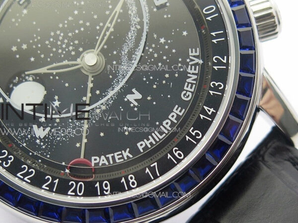 6104P Moon SS 3EF Best Edition Black Dial Blue T Diamond Bezel on Black Leather Strap A240 – Bild 5