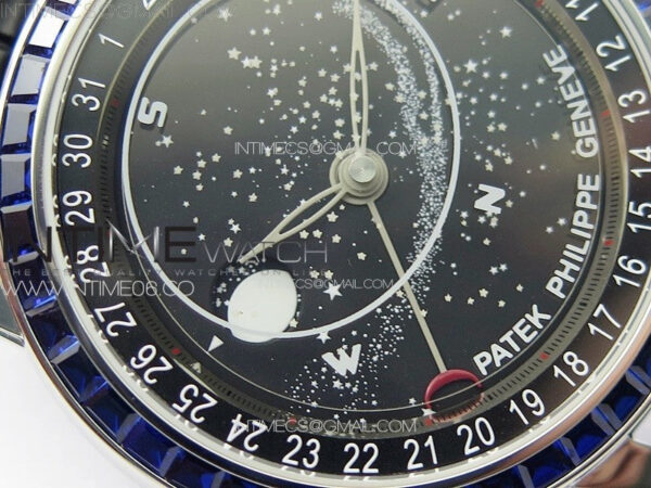 6104P Moon SS 3EF Best Edition Black Dial Blue T Diamond Bezel on Black Leather Strap A240 – Bild 6