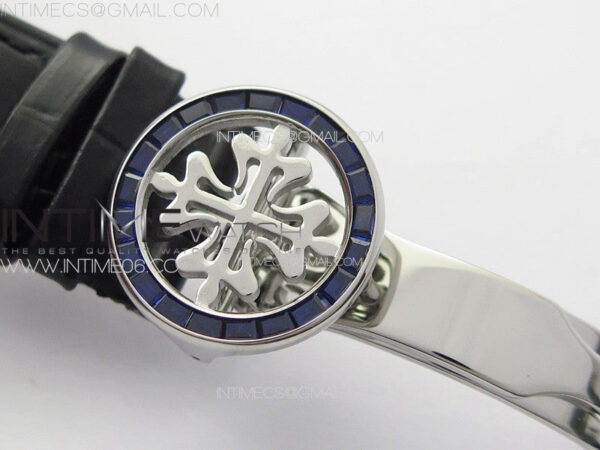 6104P Moon SS 3EF Best Edition Black Dial Blue T Diamond Bezel on Black Leather Strap A240 – Bild 11